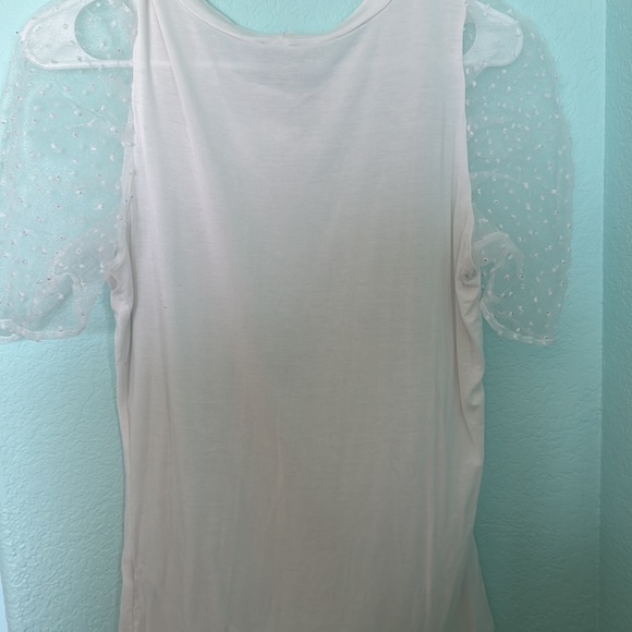 Francescas white mesh dot puff sleeve soft t shirt basic layering cute top - Picture 2 of 2